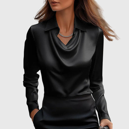 Sylvie - Blouse met luxe glans en plooihals