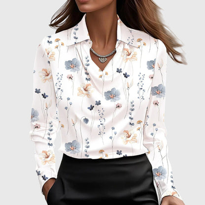 Sylvie - Blouse met luxe glans en plooihals