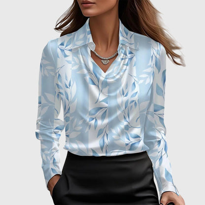 Sylvie - Blouse met luxe glans en plooihals