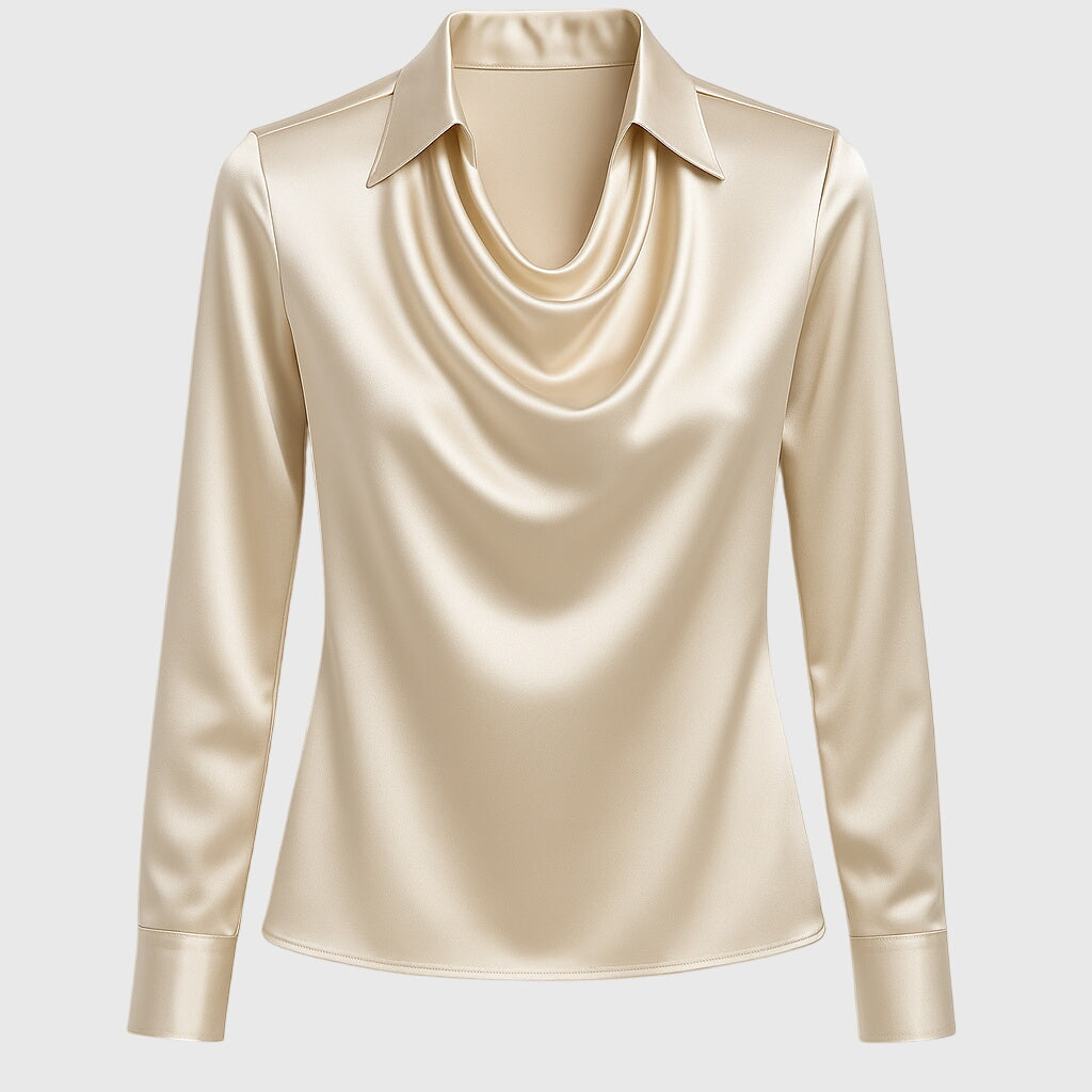 Sylvie - Blouse met luxe glans en plooihals