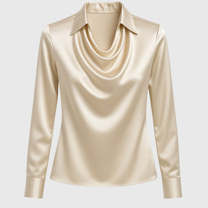 Sylvie - Blouse met luxe glans en plooihals
