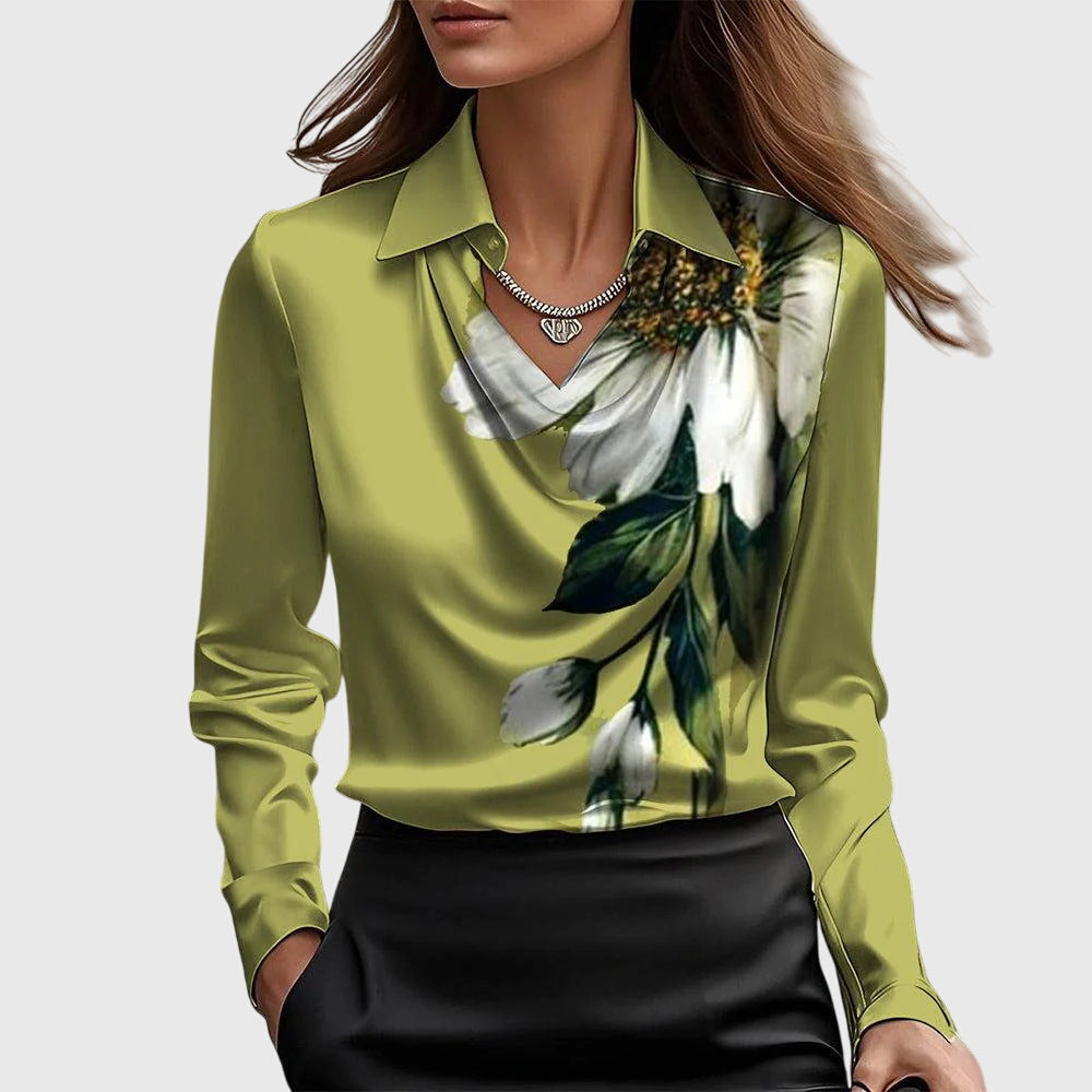 Sylvie - Blouse met luxe glans en plooihals